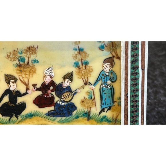 Vtg Handmade Painting 4 People One Playing An Oud Micro Mosaic Indo Persian Art - Picture 4 of 10